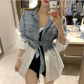 2021 New Arrivals With Belt White Shirt Spliced Patchwork Women Jeans Shirts Denim Blouse Denim Shirt Women Blouse