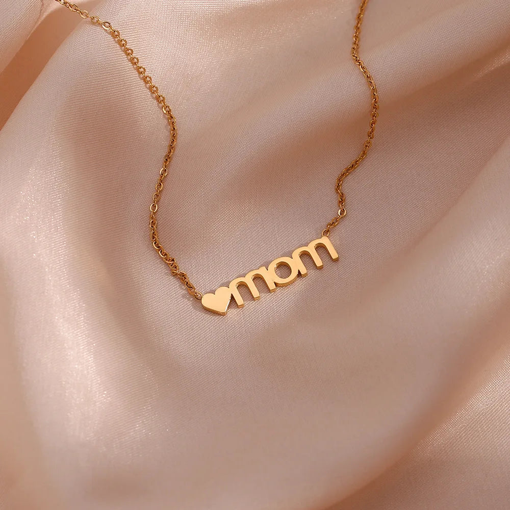 Ins Fashion Personality Matching Mother's Day Pendant Stainless Steel Mom love Letter Pendant Necklace