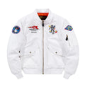 Men's 2023 Winter Casual White Nylon Puffer Bomber Jacket NASA-Style Zipper Eco-Friendly Breathable Waterproof Windproof