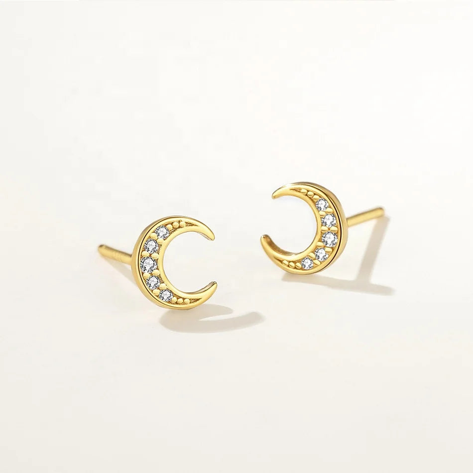 Nagosa Wholesale Jewelry 925 Sterling Silver Gold Vermeil Cubic Zirconia Crescent Ballbell Stud Earrings for Women