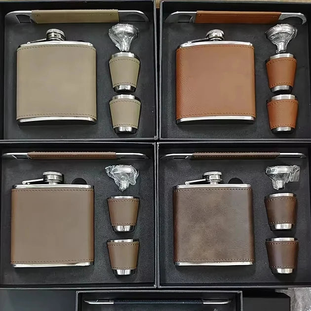 Personalized Custom Hip Flask with Cups Funnel Premium Gift Set 6oz/7oz Laserable Leatherette Men Hip Flask