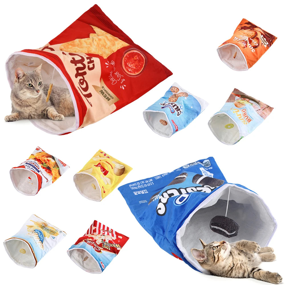 Foldable Crinkle Cat Tunnel Sleeping Bag Space-saving Play and Rest Hideaway for Cats Plus Size Fits Cat of All Ages and Weights