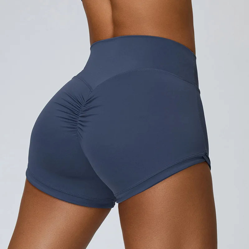 Custom Logo Women's High Waist Ruched Peach Butt-Lifting Yoga Shorts Tight-Fit Quick-Dry Gym and Fitness Shorts