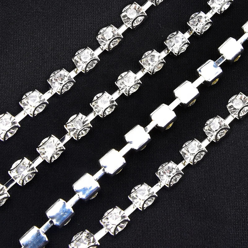 Glitter Rhinestone Cup Chain D-shape Claw Base Fashion Glass Crystal Trim Sewing Strass for Garment Wedding Diy