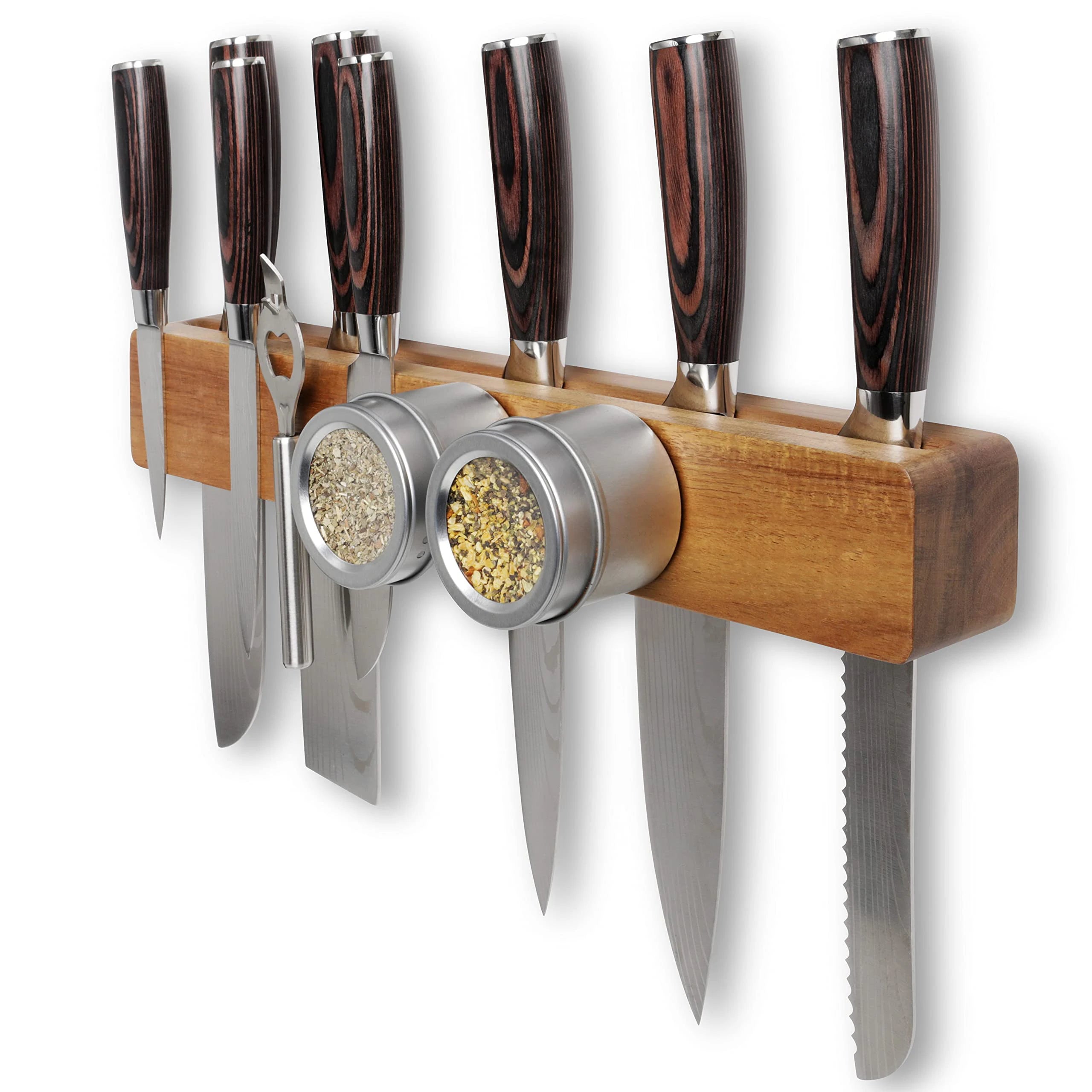 15 24 Inch Wooden Magnetic Knife Holderwith Double Storage & Charming WoodKnife Magnetic Strip