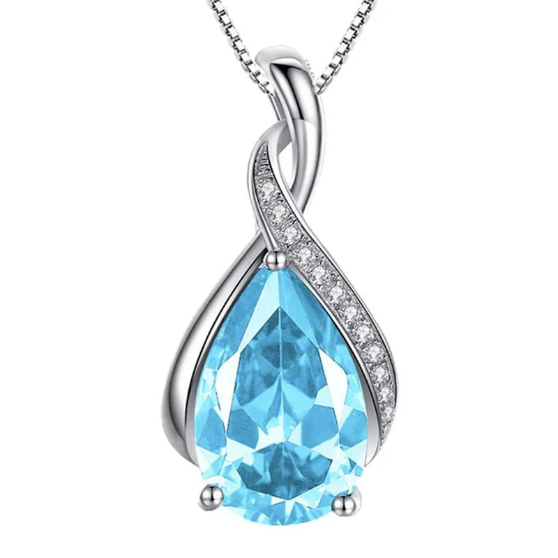 Hainon Mom Necklace Gift for Women Simple Blue Crystal Necklace Mother's Day Necklace