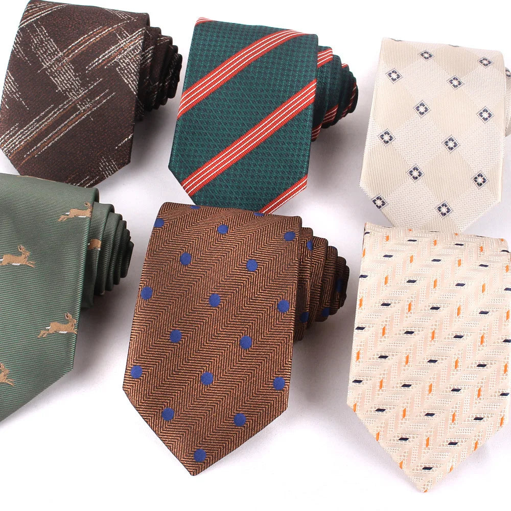 Men's Classic Casual Stripe Cashew Flower and Animal Pattern Business 8cm Polyester Necktie