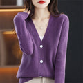 Guangzhou Cardigan Knit Custom Women's V-neck Solid Color Long Sleeve Knitted Jumper Soft Button Down Knit Sweater Cardigan