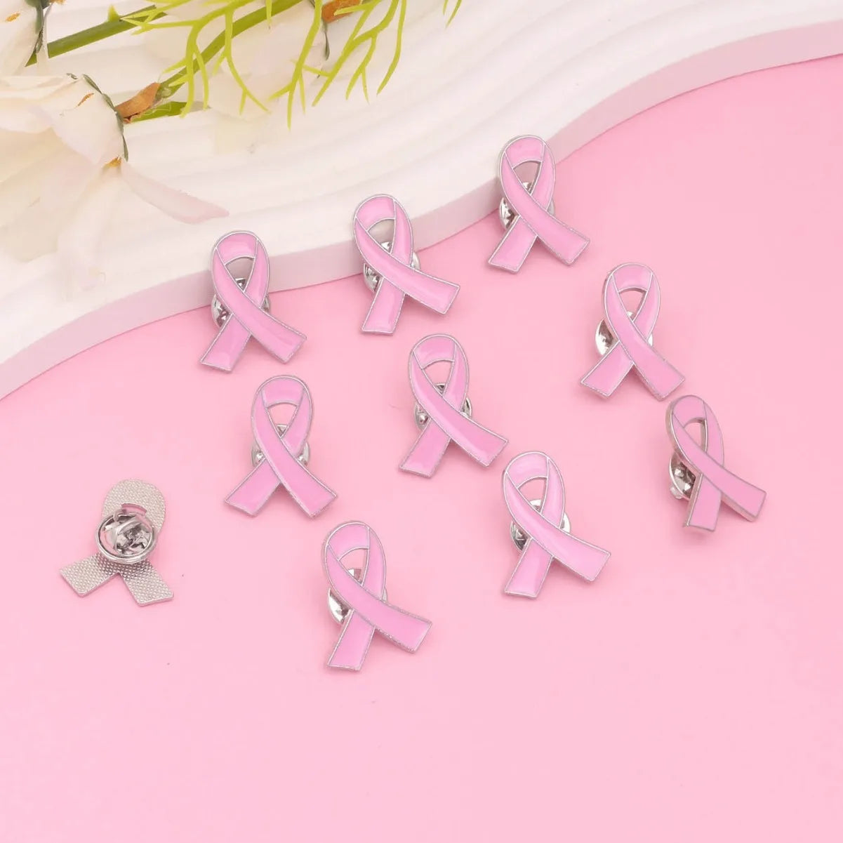 Manufacturer Enamel Pink Breast Cancer Awareness  Ribbon Button Pin Badge Enameled Lapel Pin Brooch