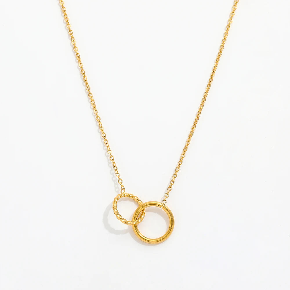 Joolim Jewelry Stainless Steel Double Circle Pendant Necklace