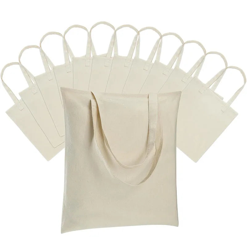 Eco-Friendly Custom Logo Pattern Tote Bags Reusable White Canvas Shopping Bags Long Handle Shoulder Closure for Outdoor Use