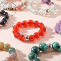 Fashion Handmade Silver Crystal Beaded 3mm Elastic Ring for Men-Trendy Wedding Gift Party Gemstone Ring
