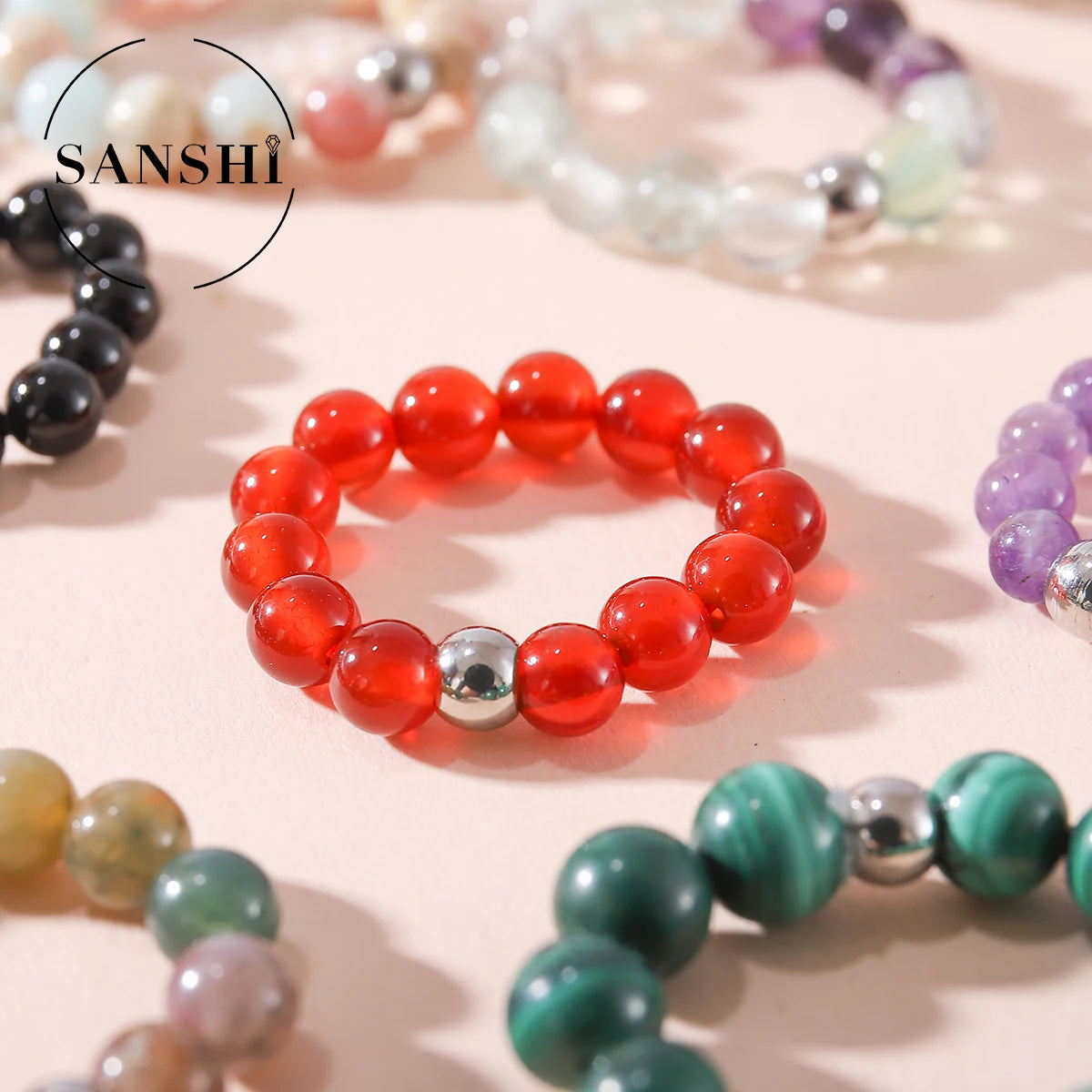 Fashion Handmade Silver Crystal Beaded 3mm Elastic Ring for Men-Trendy Wedding Gift Party Gemstone Ring
