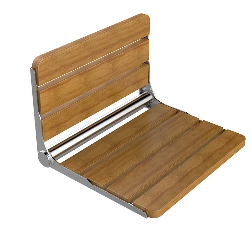 Stainless Steel Wood Modern Wall Mount Shower Chair for Disabled Elderly with Folding up Shower Seat Indoor Bathroom