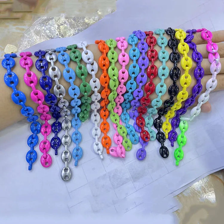BCL1298 Non Tarnish Jewelry Findings Multicolor Rainbow Enamel Coffee Bean Pig Nose Link Chain for Necklace Jewelry Making