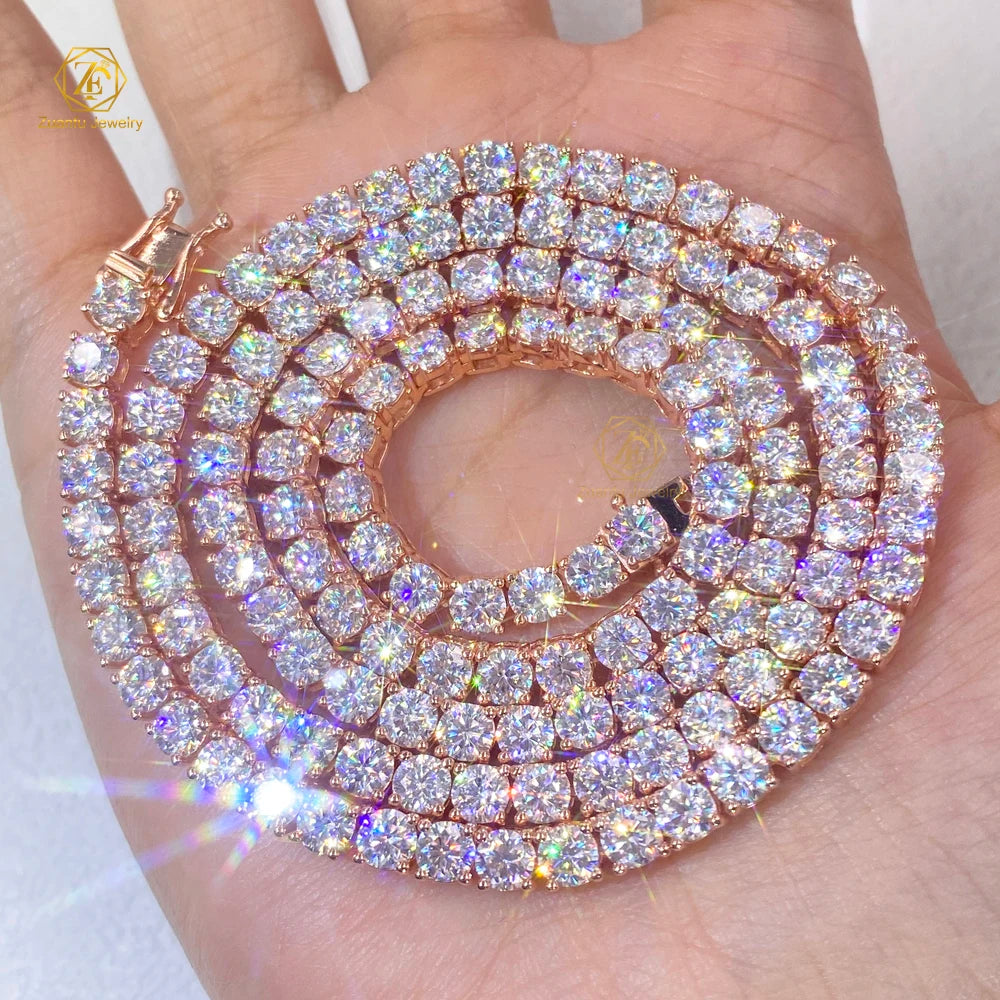 Factory Wholesale 3mm 4mm 5mm 6.5mm Vvs Moissanite Tennis Chain Necklace 925 Silver Rose Gold Plated Necklace for Man Women