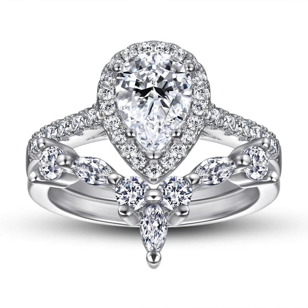 925 Silver Jewelry Wholesaler Factory Pear Cut Main Stone Rhodium Plated White Zirconia Engagement Ring Wholesale Custom Logo MegaBDM