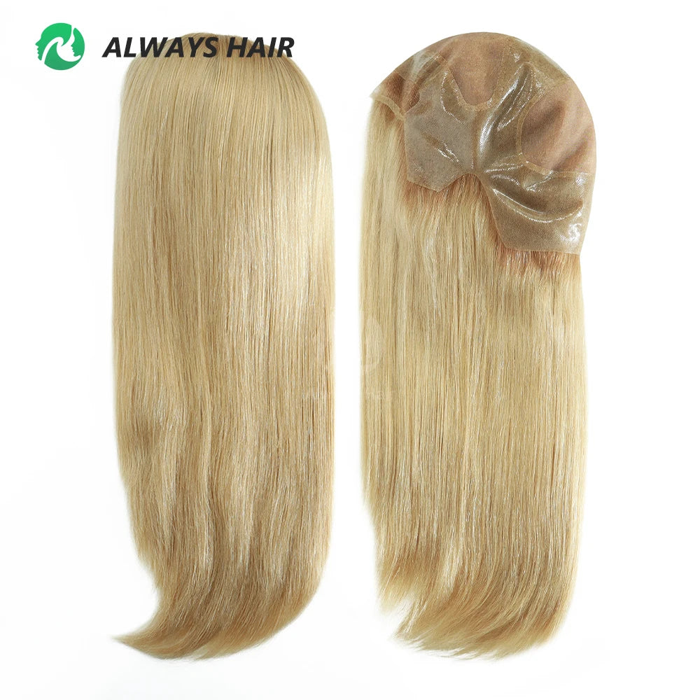 MW46-Wholesale 16" Straight Remy Chinese Human Hair Hand Tied French Lace Front Wigs Transparent Lace 130% Density Lighter Color