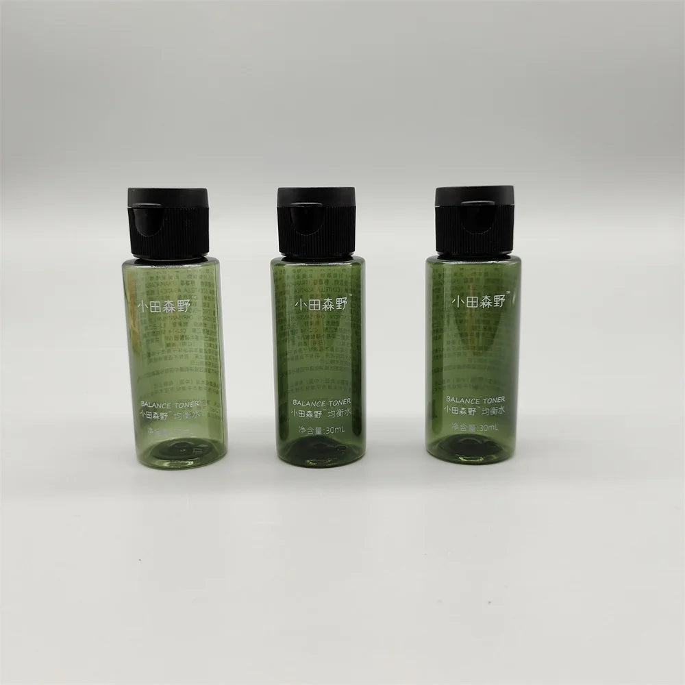 Customized 30ml PET Portable Travel Kit Transparent Shampoo Toner Lotion Bottle Easy Open End Flip Top Cap Silk Screen Printing