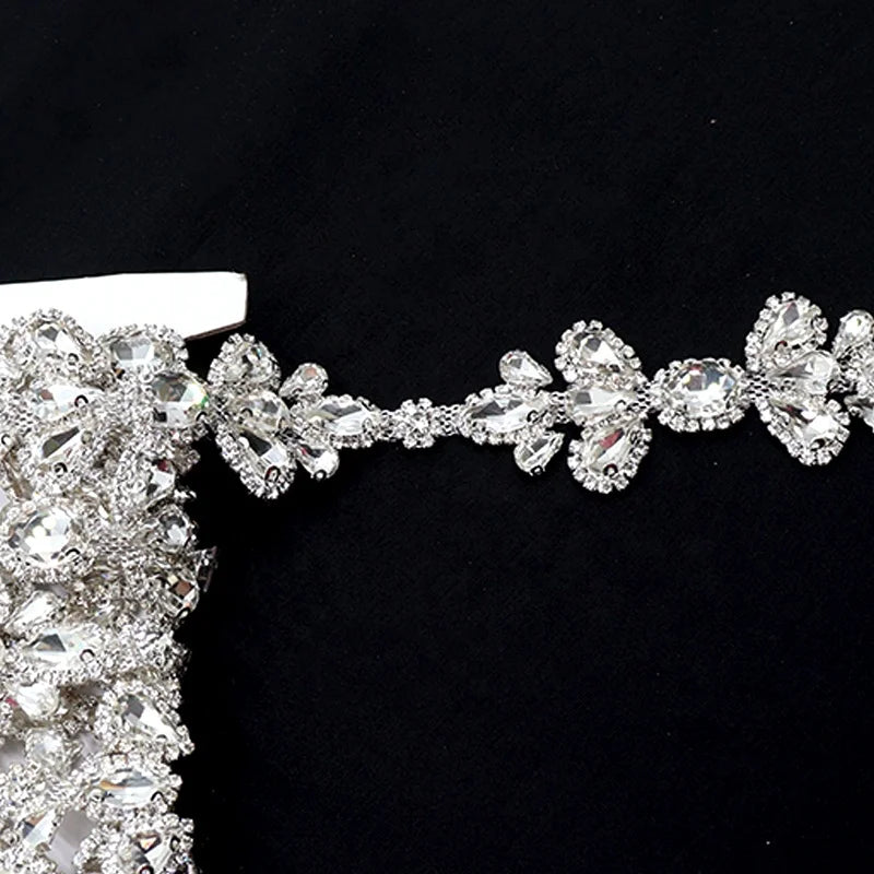 E009 Wholesale Crystal Rhinestone Chain Trimming  Rhinestone Trim Applique Wedding Belt Garment Accessories