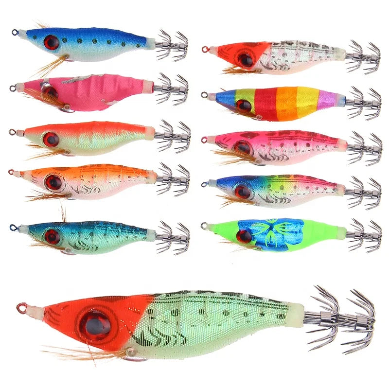 Fishing Bait Hard Baits Bigeye Wood Shrimp Squid Hook 10cm/9.2g Fishing Lure Artificial Bait Suitable for Outdoor Fishing