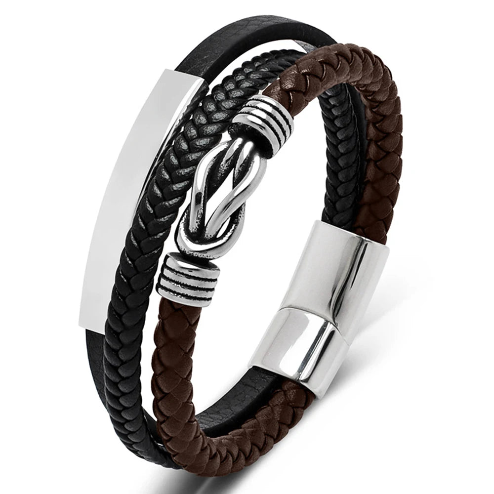 Wholesale New Style Men's Fashion Wrap Bracelet Stainless Steel Hand-Woven Multi-Layer Combination Classic Leather Bracelet