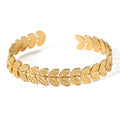 Wholesale Stainless Steel Geometric Flower Leaf C Shape Open Handmade Bangle Bracelet for Women