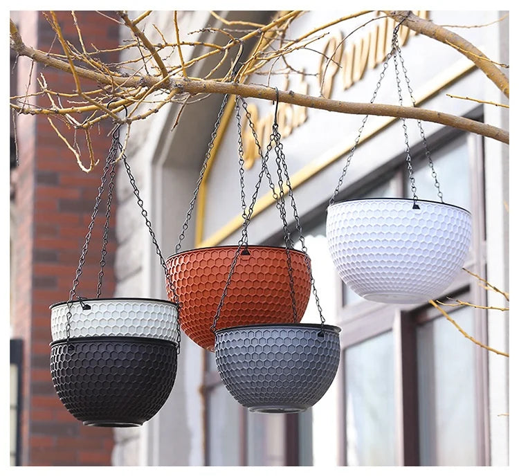 Factory Direct Price Self Priming Plastic Planting Hanging Basket Flower Pot