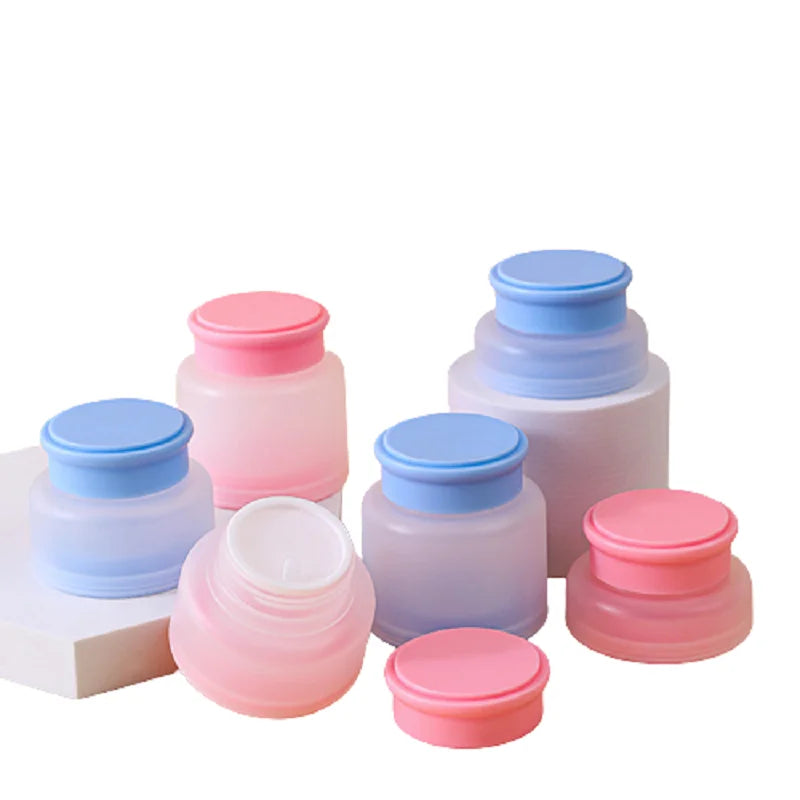 New Cosmetic Jar Blue Pink Cream Empty PP 15G 30G 50G Packaging Container Double Layer Plastic Jar With Lid Refillable Bottles