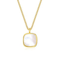 Trendy 18K Gold Plated Stainless Steel Jewelry Minimalist White Shell Square Charm Pendant Necklace for Her