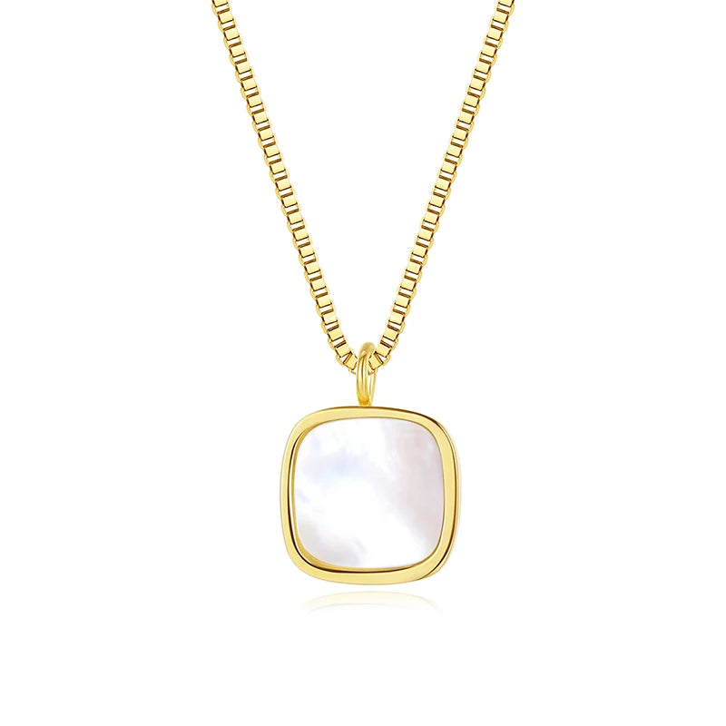 Trendy 18K Gold Plated Stainless Steel Jewelry Minimalist White Shell Square Charm Pendant Necklace for Her