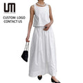 OEM New Arrival Women White Sleeveless Vest Top + High Waist A-Line Office Lady Skirt