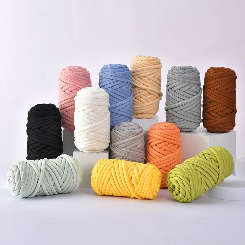 Blend Genuine Spandex Polyester Silk Cold Fabric Solid Multicolor Tube Yarn for Hand Knitting Bag Blanket