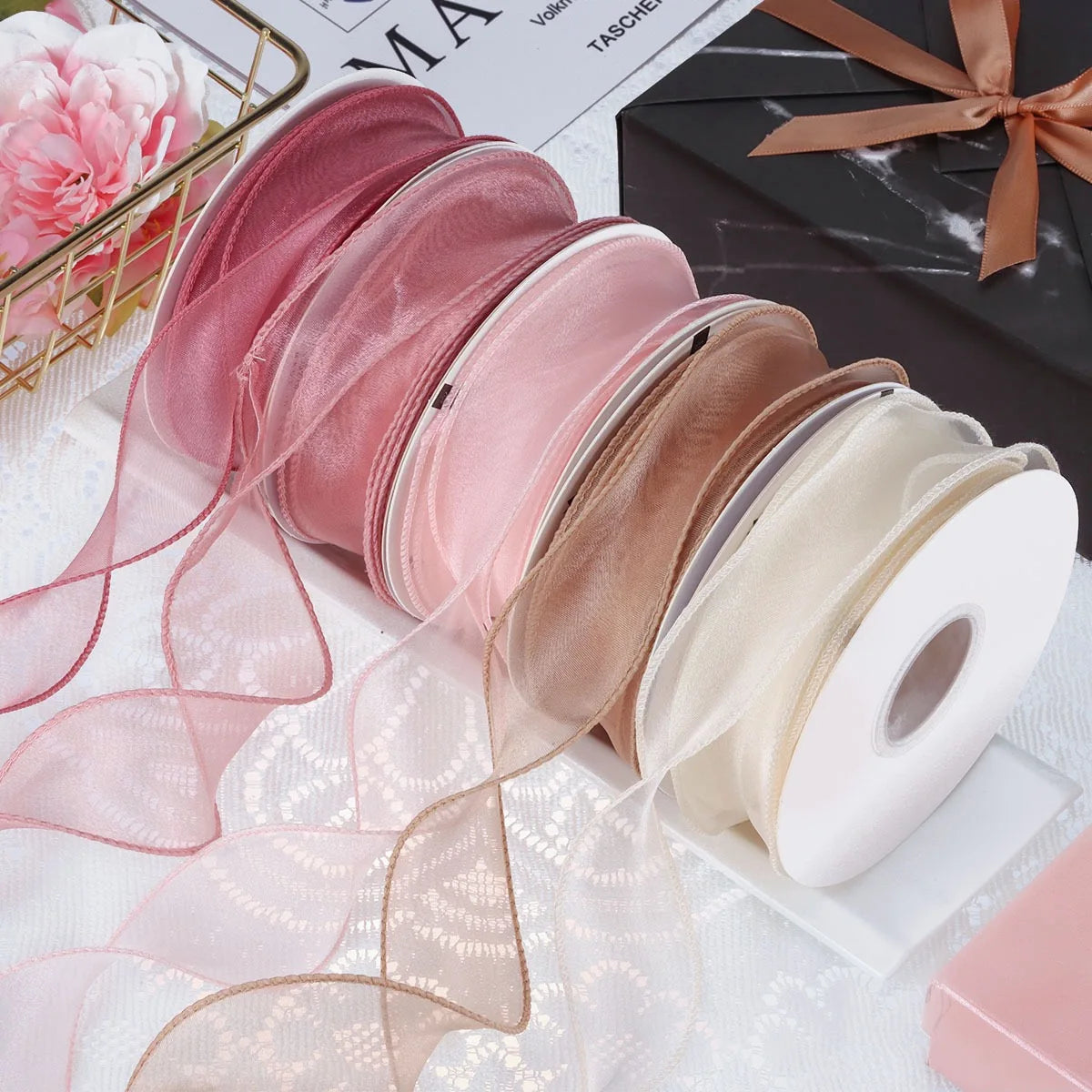 Gift Ribbon 40mm Wavy Coiled Silk Thread Fishtail Yarn Curled Organza Ribbon Cake Handcrafted Gift Box Bow Decoration