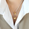 Stainless Steel Pearl Necklace With Heart Charm Adjustable Pearl Chain Necklace Heart Design Jewelry