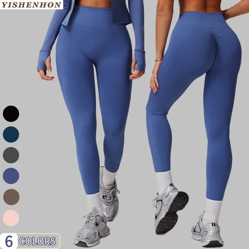YISHENHONG Women's High-Waisted Butt-Lifting Yoga Leggings Wholesale Sports Running Seamless Pants Hot Sale Elastic Waist