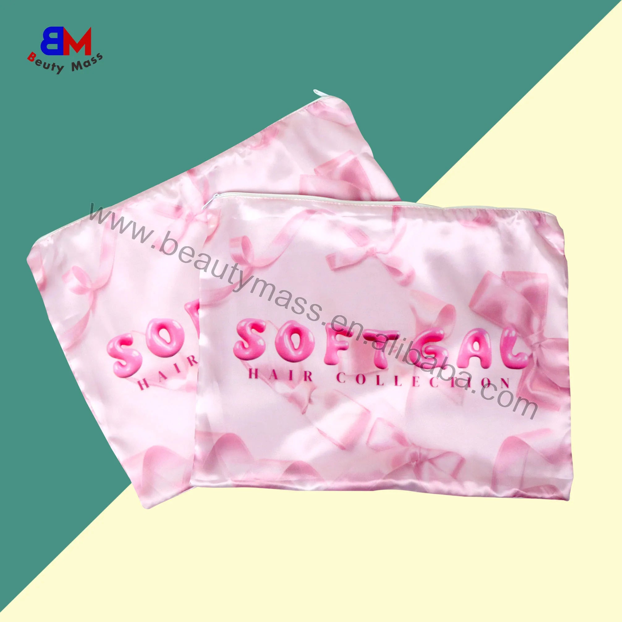 New Design Luxury Hair Satin Zip Bags With logo Silky Zipper Satin Bag for Hair Packaging Bags