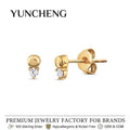 YUNCHENG 925 Sterling Silver 18K Gold Plated Micron Pave White Zircon Ball Stud Earrings for Girls Women Fine Jewelry Gift