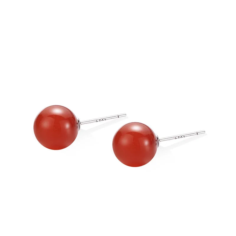Minimalist 4MM 6MM 8MM Stud Earrings Red Agate Carnelian Earrings 925 Sterling Silver Earrings for Women