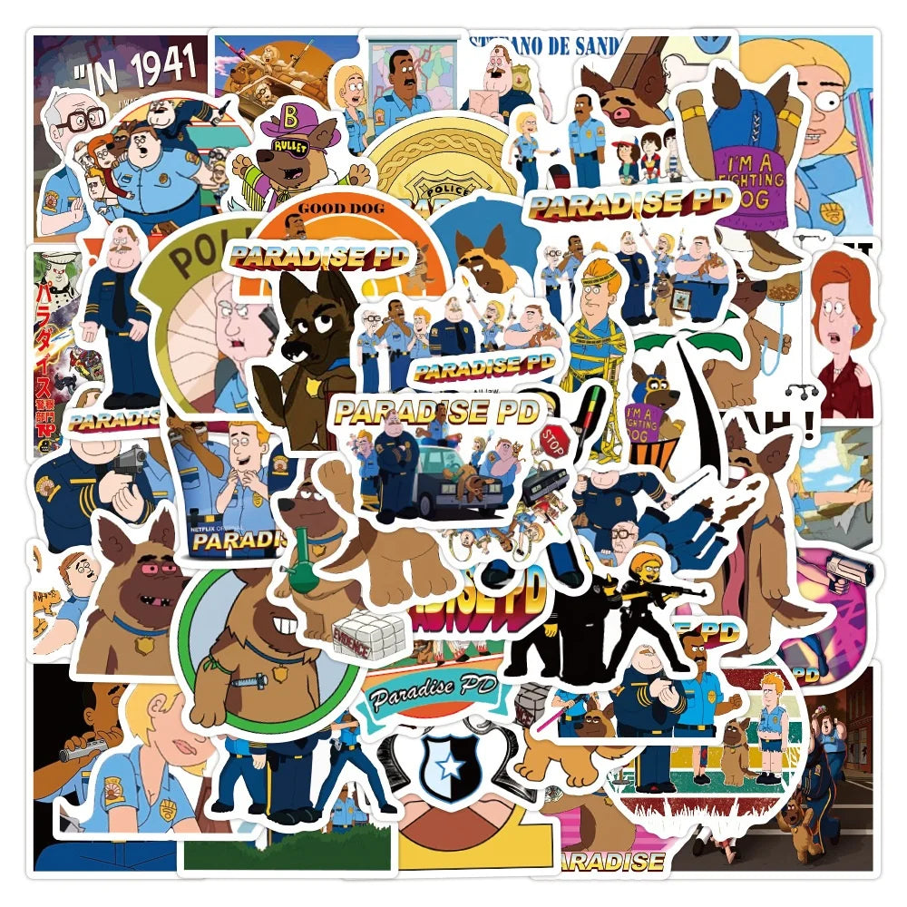 50Pcs Paradise PD Spoof Cartoon Sticker for Children Kids Decorative Toys Promotion Gift Luggage Laptop Stickers Set