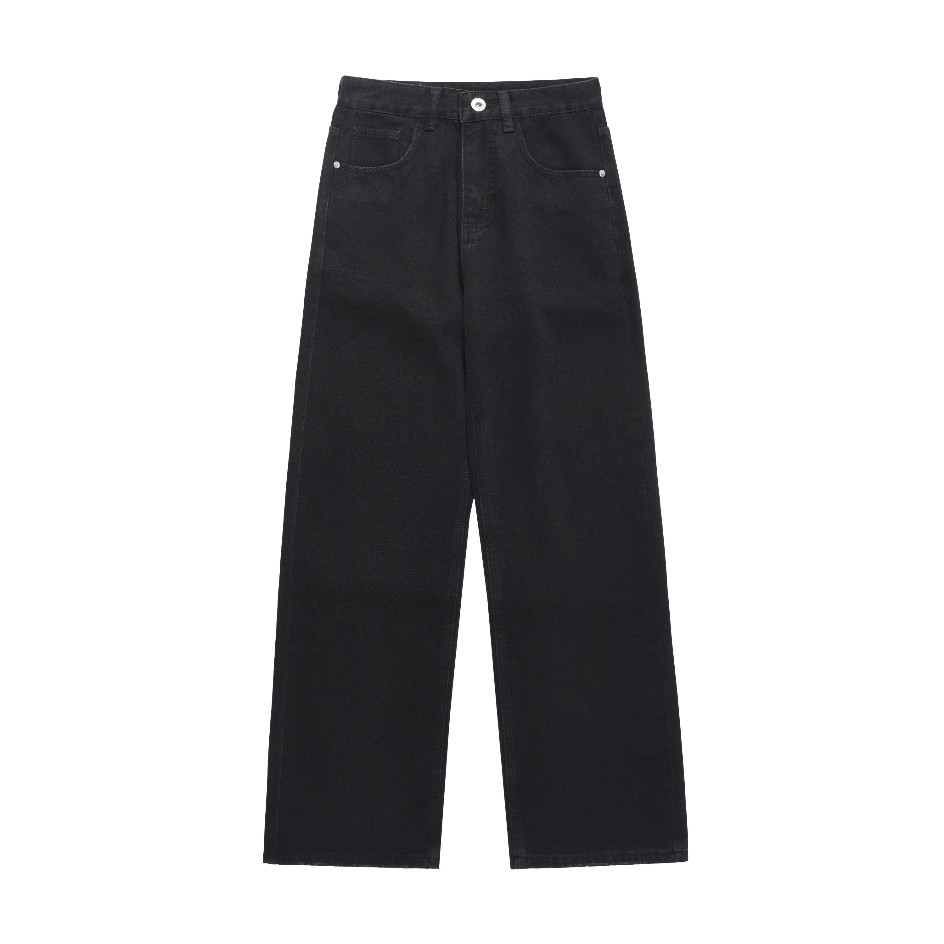 Vintage Solid Color New Fashion Brand Micro Cut Men's Jeans and Pants Designer Baggy Street Black Straight Denim Jeans