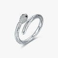 Exquisite Black Zircon Fine Jewelry for Women 925 Sterling Silver Vintage Adjustable Snake Skin Textures Rings