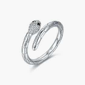 Exquisite Black Zircon Fine Jewelry for Women 925 Sterling Silver Vintage Adjustable Snake Skin Textures Rings