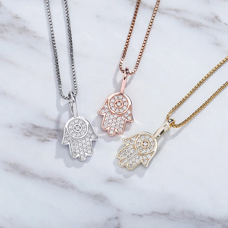 Delicate 18K Gold 925 Sterling Silver Lucky Hamsa Hands Pendant Necklace Arabic Jewelry for Women Men