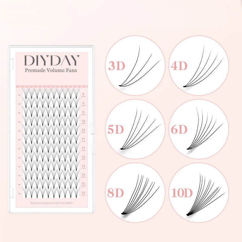 DIYDAY 3D 6D 8D 10D Silk Premade Fan Eyelash Mink PBT Fiber False Cluster Lash Extensions