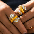 YF6308 Fashion Stainless Steel 18K Pvd Gold Plated Water Drop Multi Layer Splicing Zircon Women Waterproof Ring