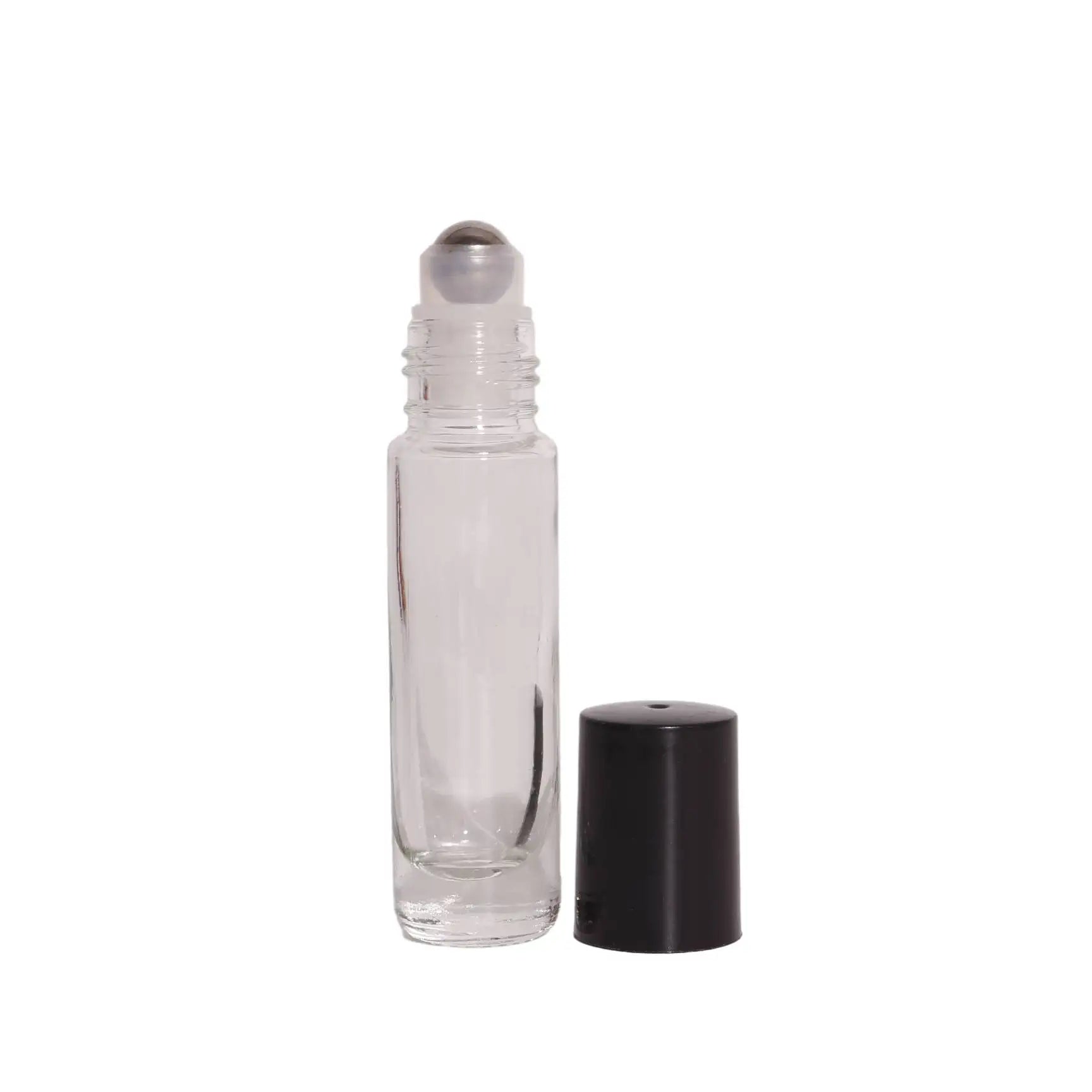 In Stock Essential Oil Perfume Oil Glass Bottle 5ml 10ml Clear Roll on with Black Cap Screen Printing