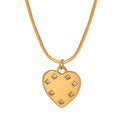 Elegant Stainless Steel Love Heart Pendant With Cubic Zirconia Choker 18K Gold Plated Round Snake Chain Necklace