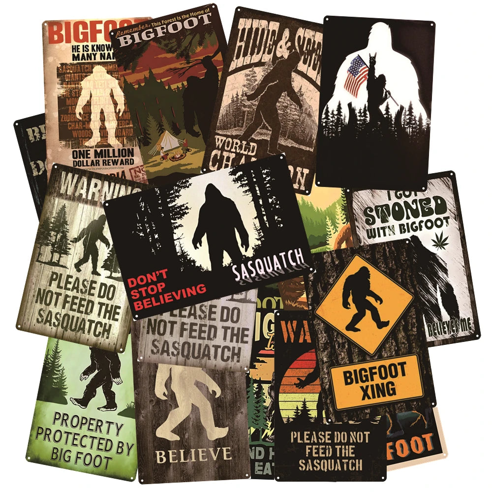 Warning Do Not Feed the Sasquatch Bigfoot Retro Vintage Poster Forest Tin Sign Wall Coffee & Bar Decor Home Sign Gift A10