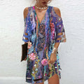 RNSHANGER Summer V Neck Dresses for Women Casual Printed Short Hollow Sleeved Loose Size S-3XL Tube Commuting Dresses